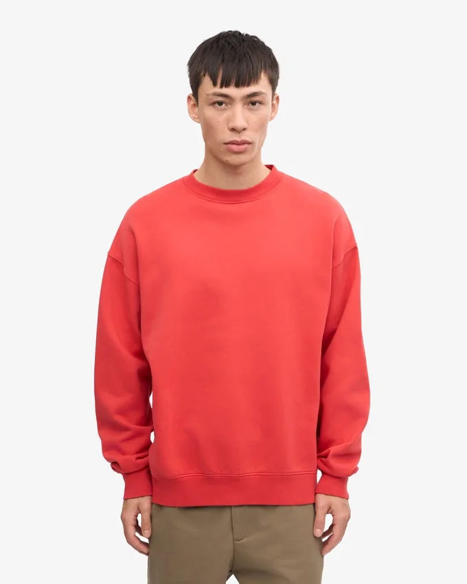Übergroßer Bio-Pullover mit Rundhalsausschnitt – Red Tangerine