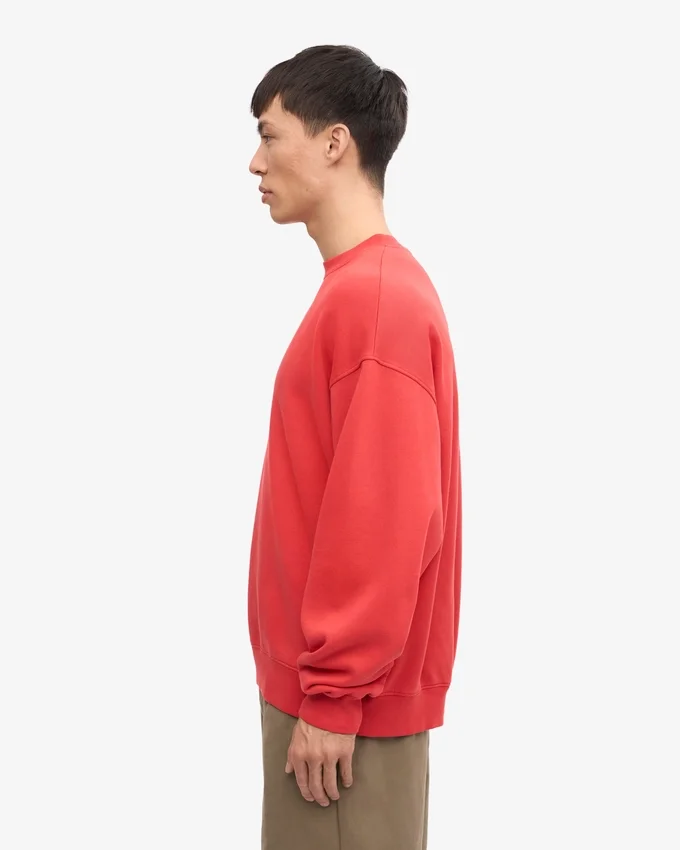 Übergroßer Bio-Pullover mit Rundhalsausschnitt – Red Tangerine