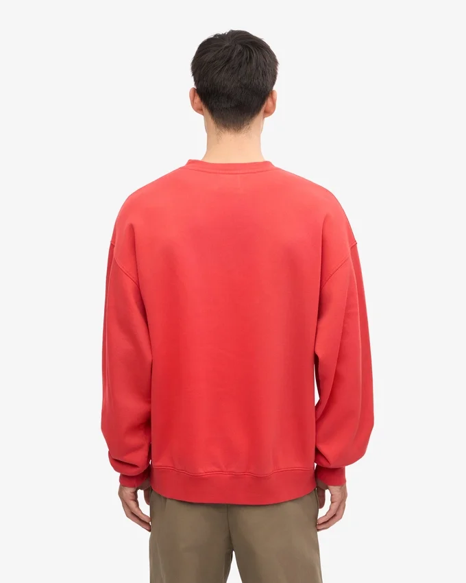 Übergroßer Bio-Pullover mit Rundhalsausschnitt – Red Tangerine