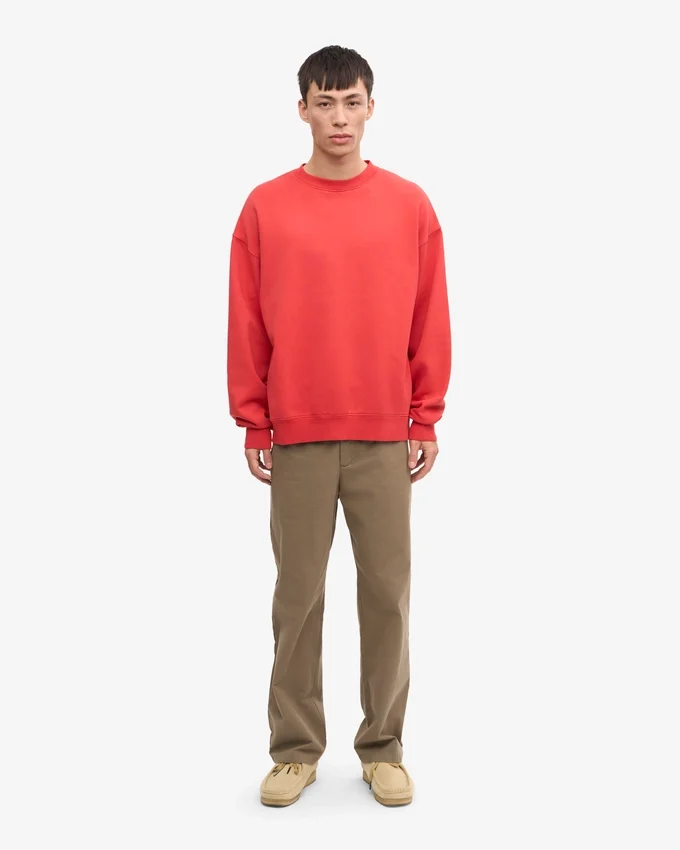 Übergroßer Bio-Pullover mit Rundhalsausschnitt – Red Tangerine