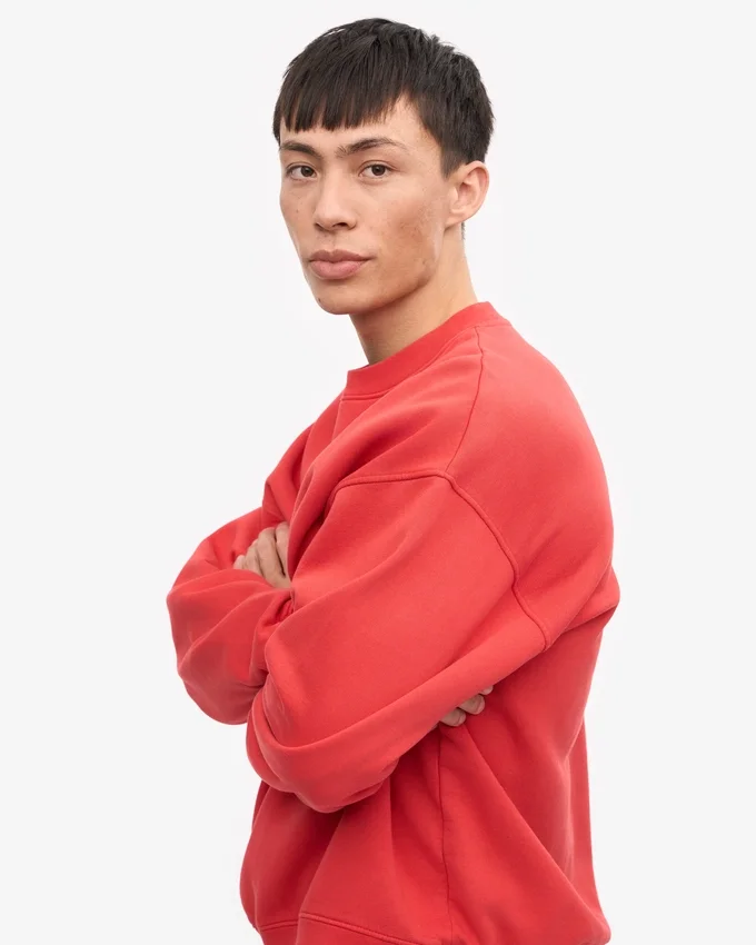 Übergroßer Bio-Pullover mit Rundhalsausschnitt – Red Tangerine