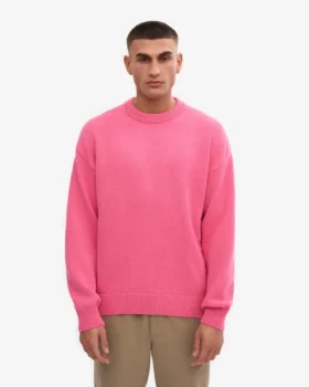 Übergroßer Rundhalspullover aus Merinowolle – Bubblegum-Pink