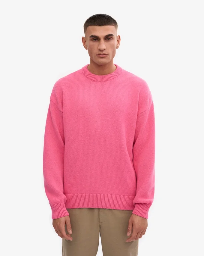 Übergroßer Rundhalspullover aus Merinowolle – Bubblegum-Pink