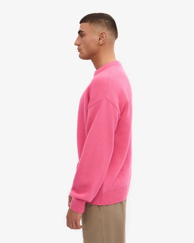 Übergroßer Rundhalspullover aus Merinowolle – Bubblegum-Pink