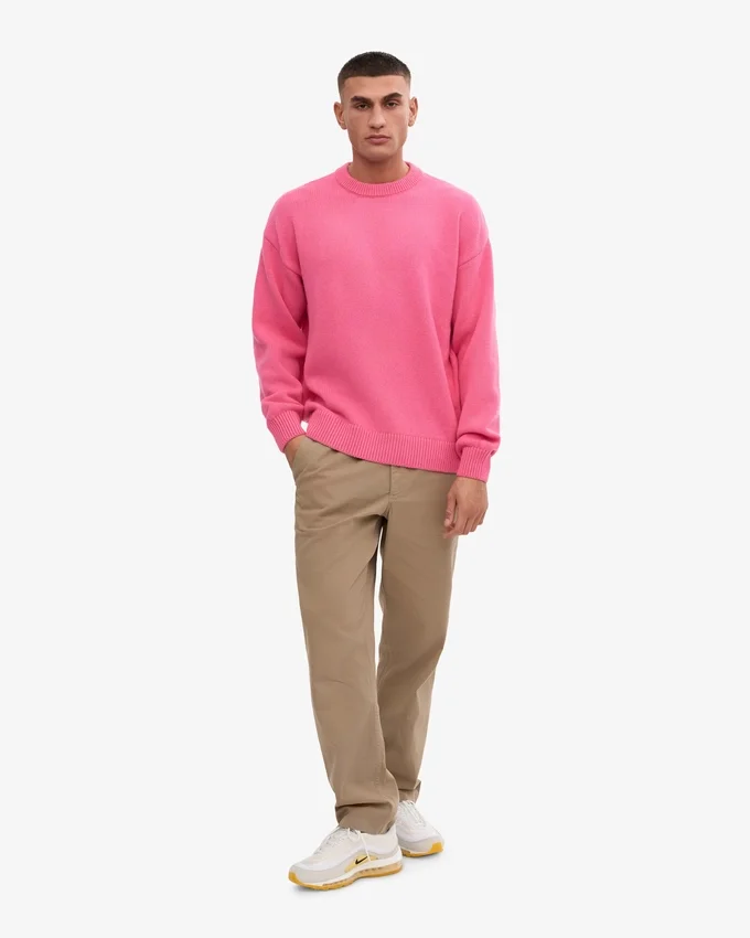 Übergroßer Rundhalspullover aus Merinowolle – Bubblegum-Pink
