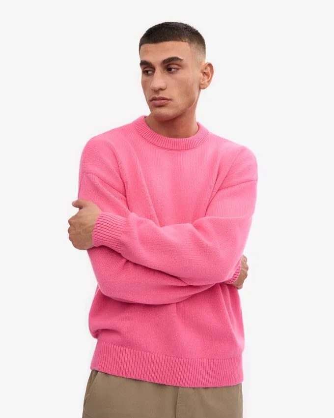 Übergroßer Rundhalspullover aus Merinowolle – Bubblegum-Pink