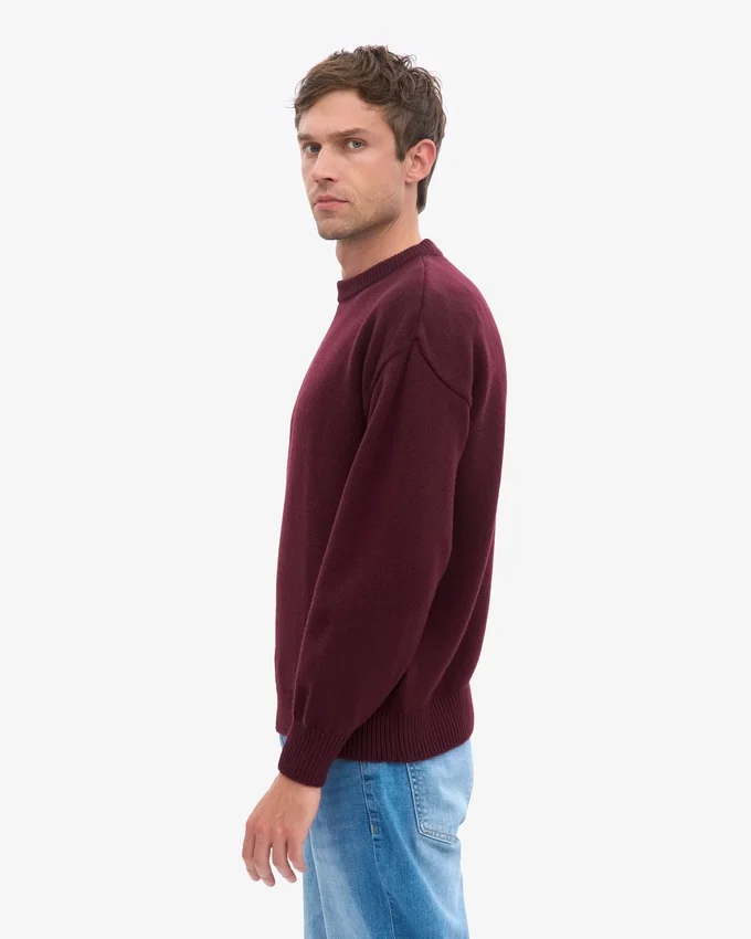 Übergroßer Rundhalspullover aus Merinowolle – Oxblood-Rot