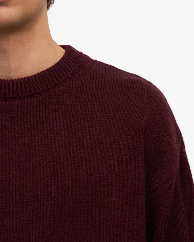 Übergroßer Rundhalspullover aus Merinowolle – Oxblood-Rot