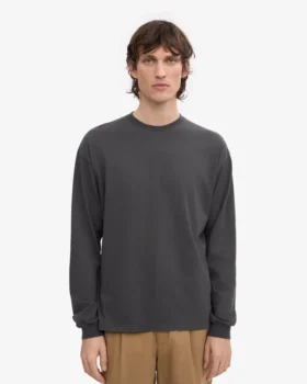 Übergroßes Bio-Langarm-T-Shirt – Lavagrau