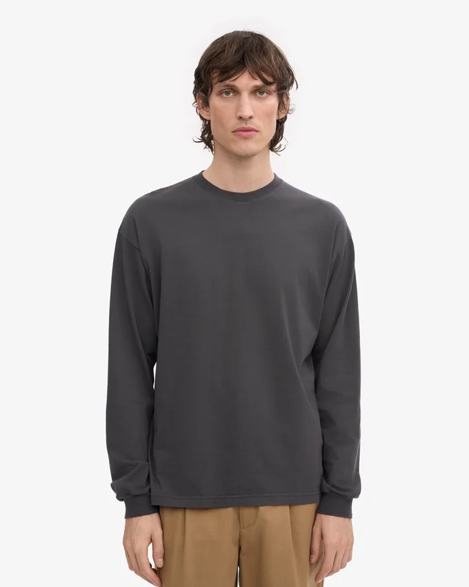 Übergroßes Bio-Langarm-T-Shirt – Lavagrau