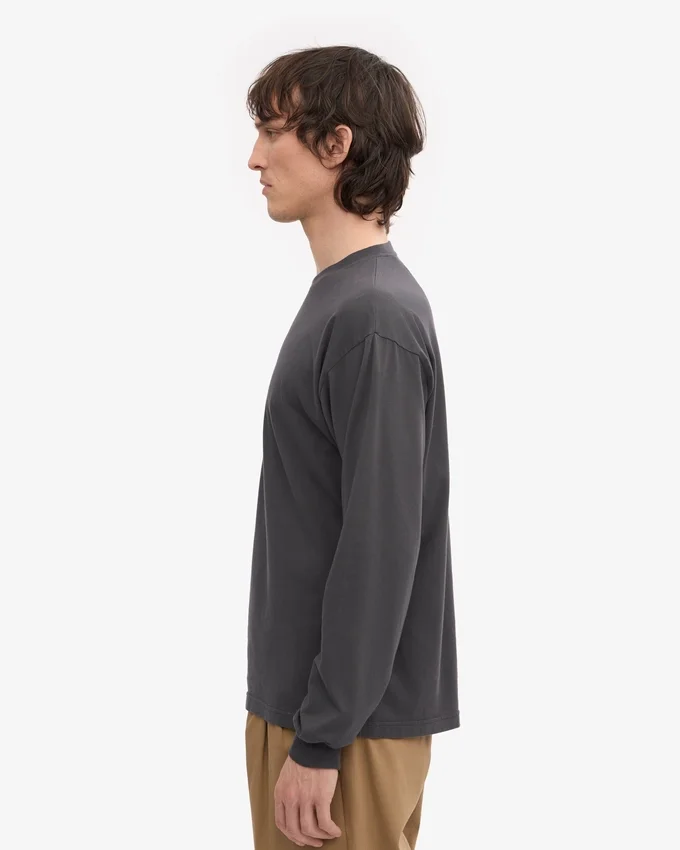 Übergroßes Bio-Langarm-T-Shirt – Lavagrau
