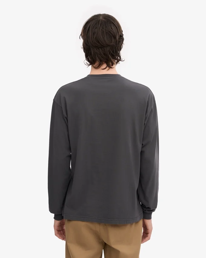 Übergroßes Bio-Langarm-T-Shirt – Lavagrau
