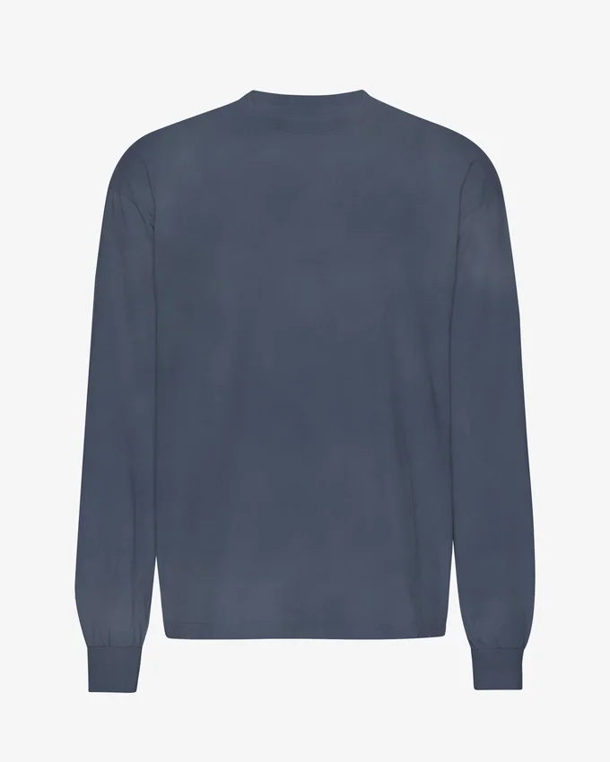 Übergroßes Bio-Langarm-T-Shirt – Neptunblau