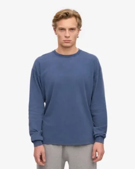 Übergroßes Bio-Langarm-T-Shirt – Neptunblau
