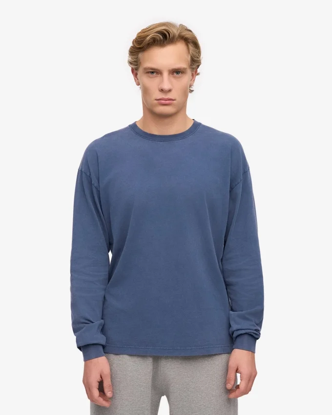 Übergroßes Bio-Langarm-T-Shirt – Neptunblau