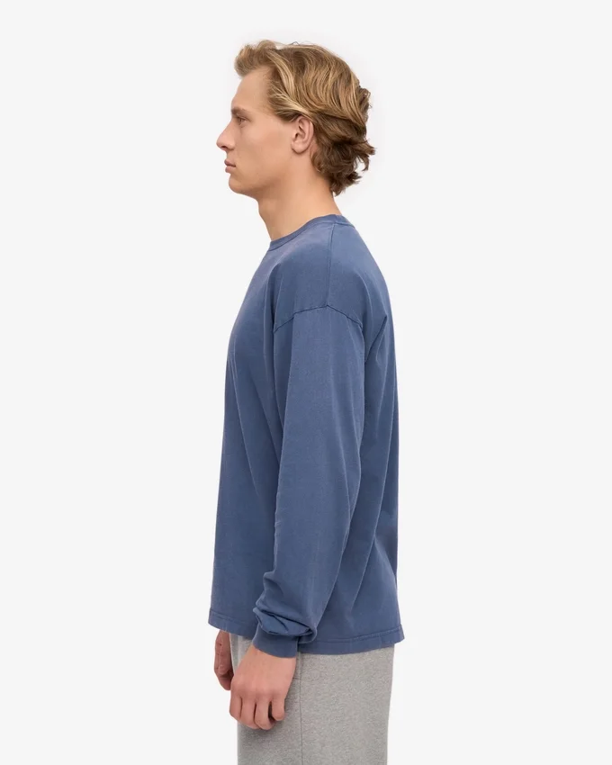 Übergroßes Bio-Langarm-T-Shirt – Neptunblau