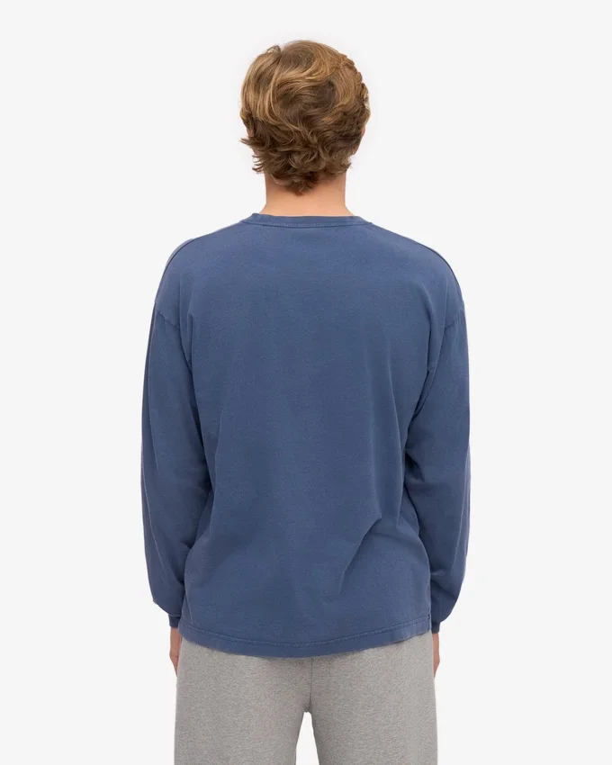 Übergroßes Bio-Langarm-T-Shirt – Neptunblau