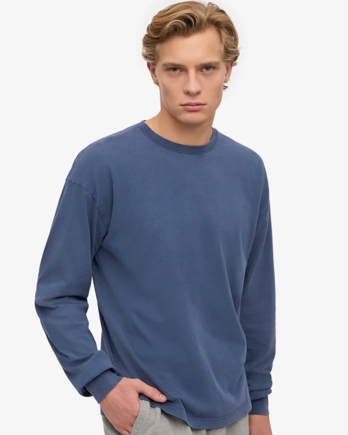Übergroßes Bio-Langarm-T-Shirt – Neptunblau