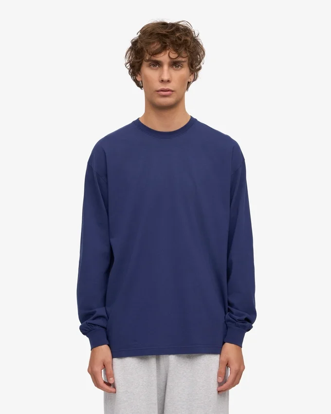 Übergroßes Bio-T-Shirt mit langen Ärmeln – Marineblau