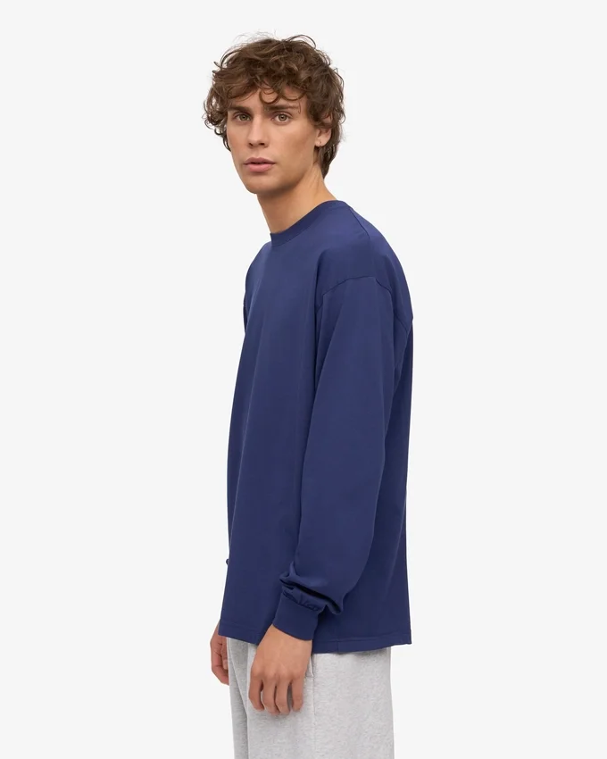 Übergroßes Bio-T-Shirt mit langen Ärmeln – Marineblau