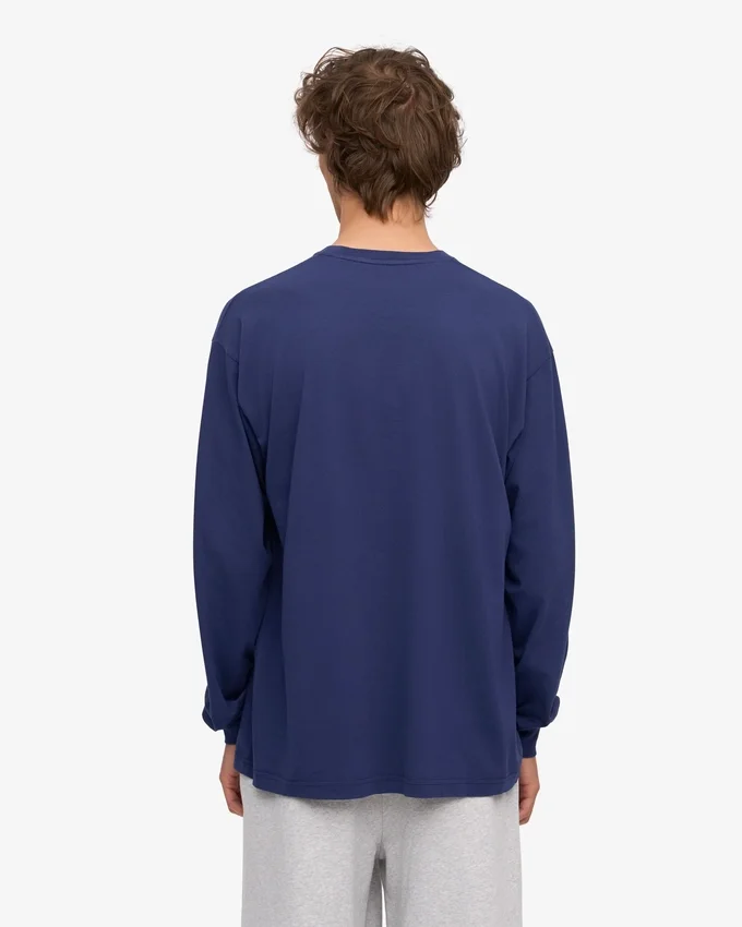 Übergroßes Bio-T-Shirt mit langen Ärmeln – Marineblau