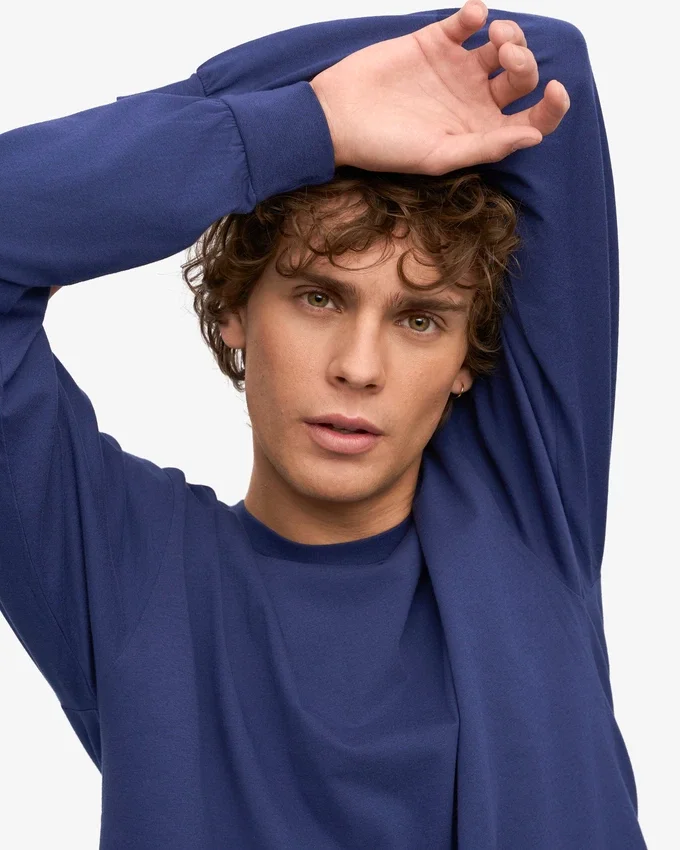 Übergroßes Bio-T-Shirt mit langen Ärmeln – Marineblau