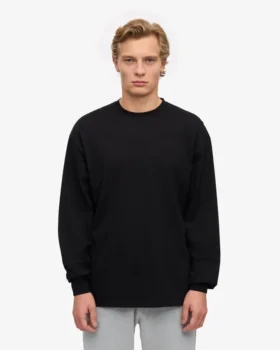 Übergroßes Bio-T-Shirt mit langen Ärmeln – Tiefschwarz