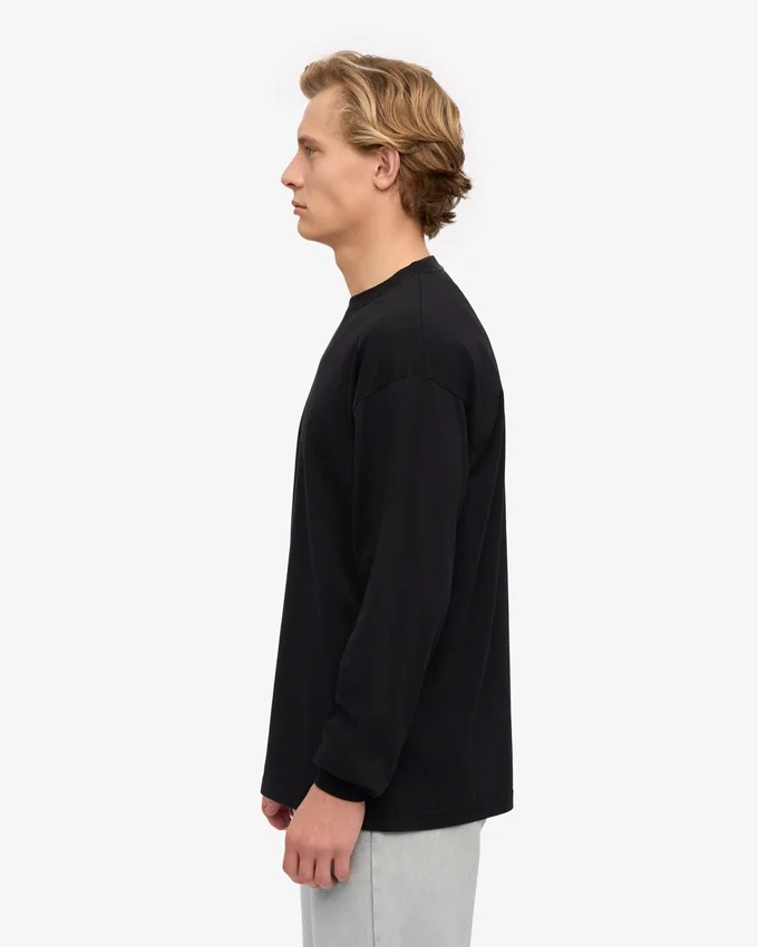 Übergroßes Bio-T-Shirt mit langen Ärmeln – Tiefschwarz
