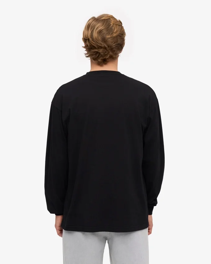 Übergroßes Bio-T-Shirt mit langen Ärmeln – Tiefschwarz