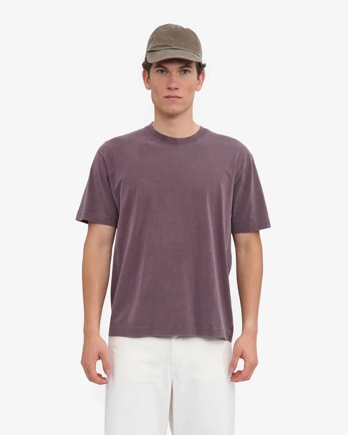 Übergroßes Bio-T-Shirt – verblasstes Traubenblau