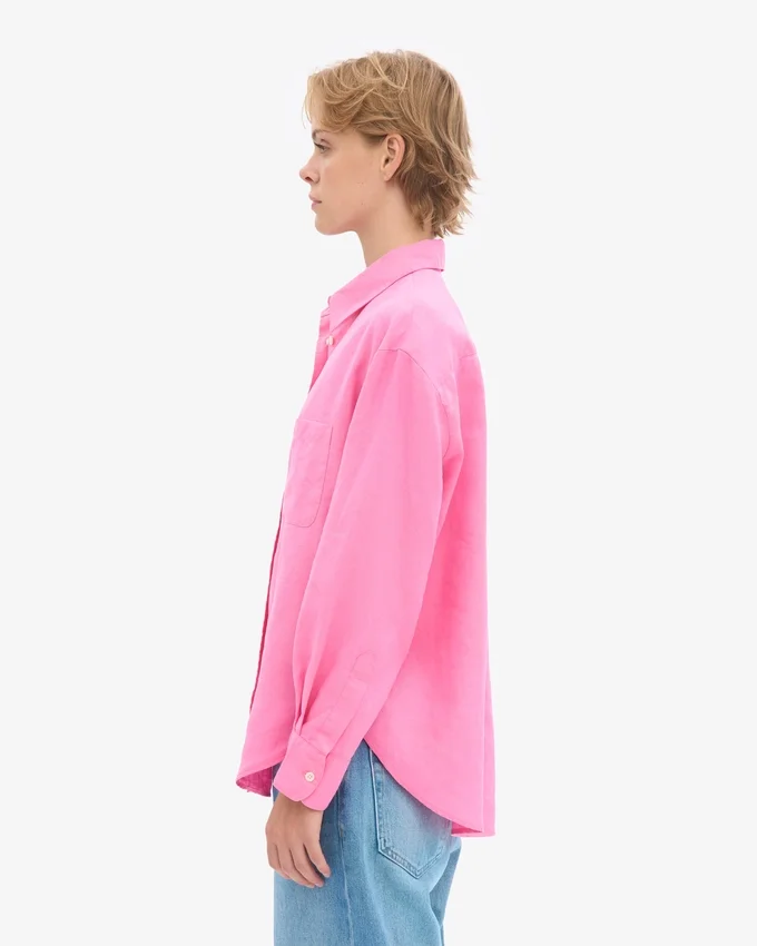 Übergroßes Leinenhemd – Bubblegum-Pink