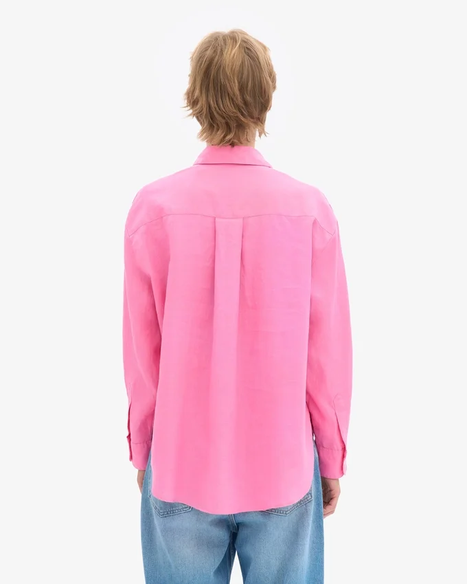 Übergroßes Leinenhemd – Bubblegum-Pink