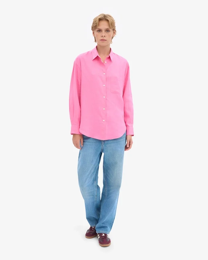 Übergroßes Leinenhemd – Bubblegum-Pink