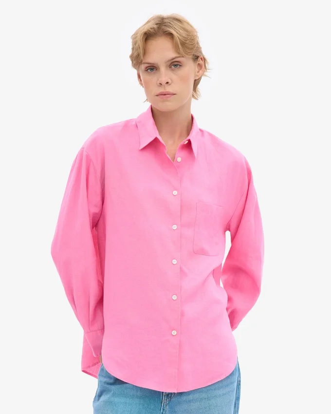 Übergroßes Leinenhemd – Bubblegum-Pink