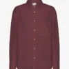 Übergroßes Leinenhemd – Oxblood-Rot