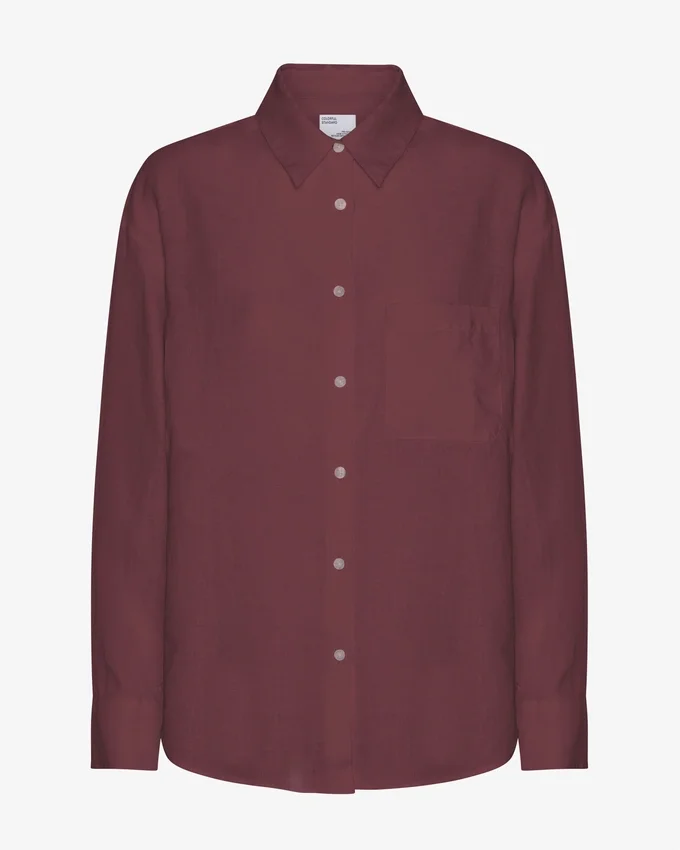 Übergroßes Leinenhemd – Oxblood-Rot
