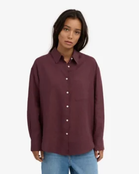 Übergroßes Leinenhemd – Oxblood-Rot