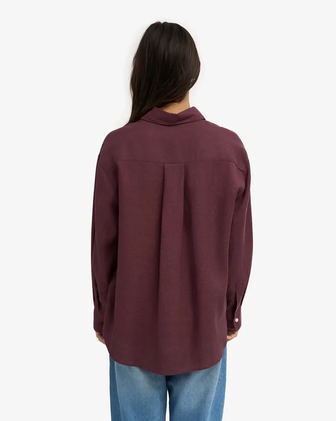 Übergroßes Leinenhemd – Oxblood-Rot