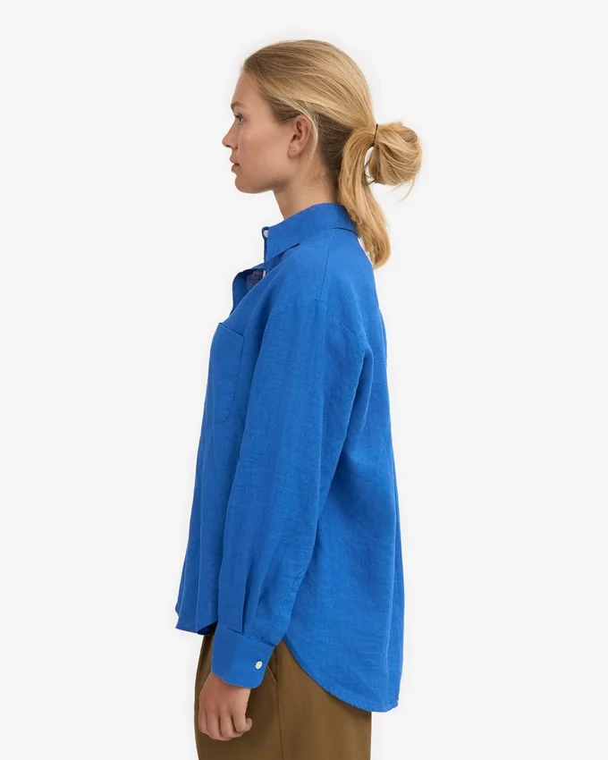 Übergroßes Leinenhemd – Pazifikblau