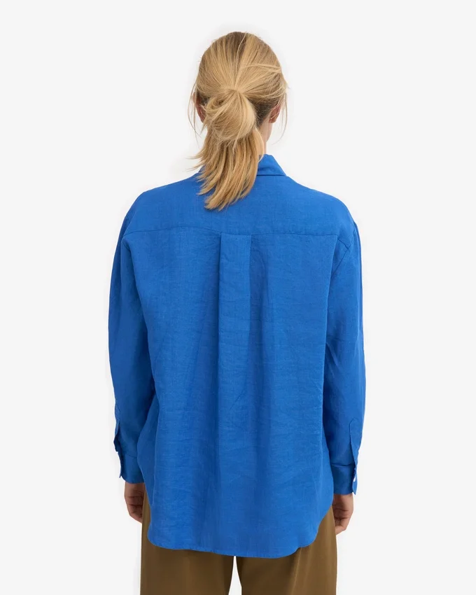 Übergroßes Leinenhemd – Pazifikblau
