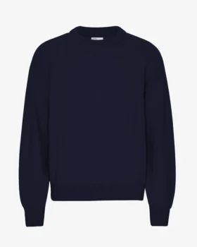 Übergroßes Rundhals-Shirt aus Merinowolle – Marineblau