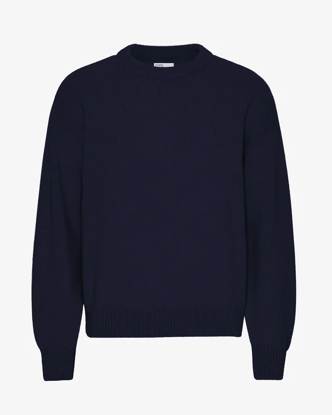 Übergroßes Rundhals-Shirt aus Merinowolle – Marineblau