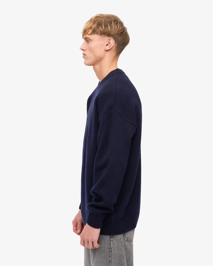 Übergroßes Rundhals-Shirt aus Merinowolle – Marineblau