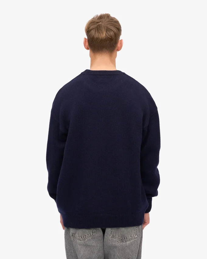 Übergroßes Rundhals-Shirt aus Merinowolle – Marineblau