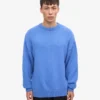 Übergroßes Rundhals-Shirt aus Merinowolle – Pazifikblau
