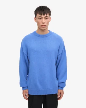 Übergroßes Rundhals-Shirt aus Merinowolle – Pazifikblau