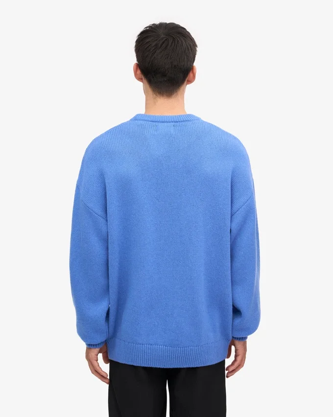 Übergroßes Rundhals-Shirt aus Merinowolle – Pazifikblau