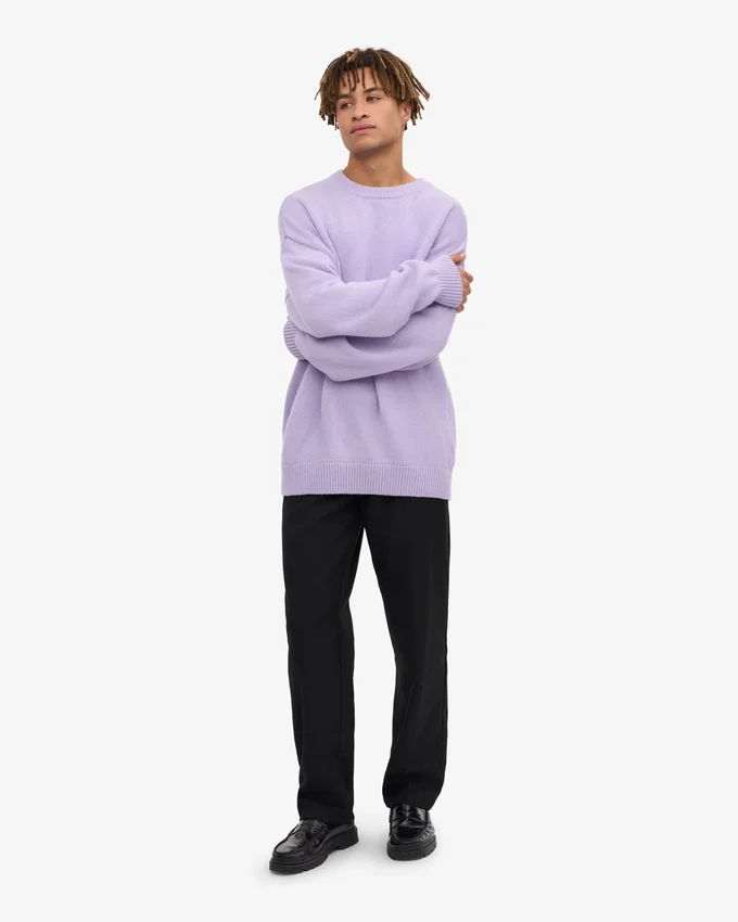 Übergroßes Rundhals-Shirt aus Merinowolle – zartes Lavendel