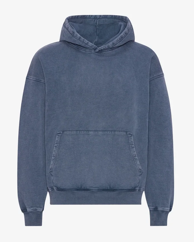 Übergrößen-Kapuzenpullover aus Bio-Merinowolle – Neptunblau