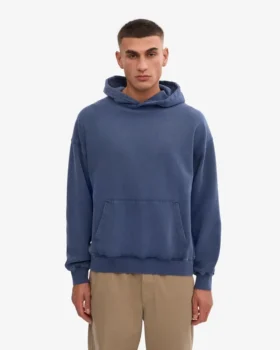 Übergrößen-Kapuzenpullover aus Bio-Merinowolle – Neptunblau
